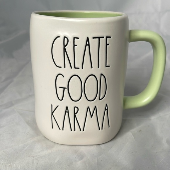 Rae Dunne Artisan Collection Create Good Karma Coffee Mug White Mint Green #237 - Picture 7 of 7
